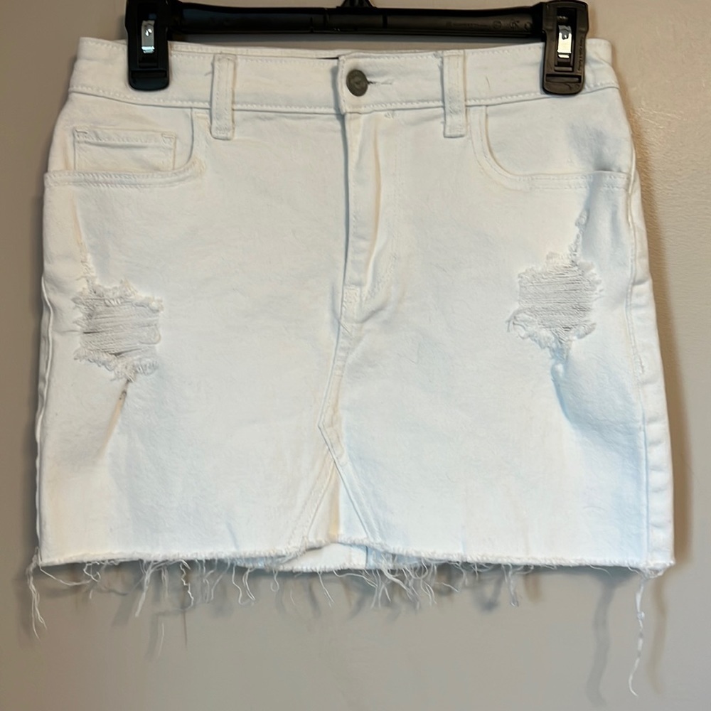 Hollister White Jean Ripped Denim Skirt High Waisted‎